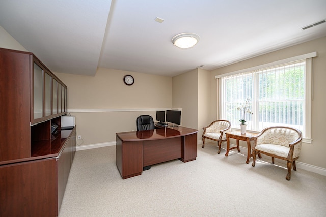 view of carpeted home office