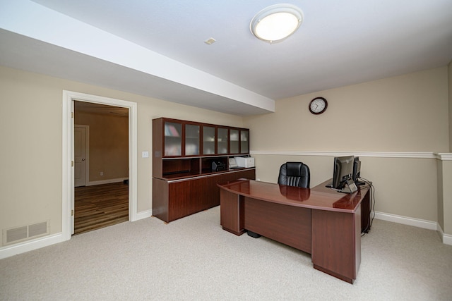 view of carpeted home office