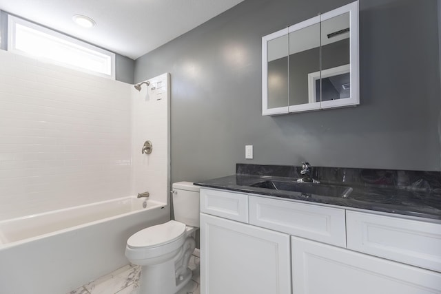 full bathroom featuring shower / bathtub combination, vanity, and toilet