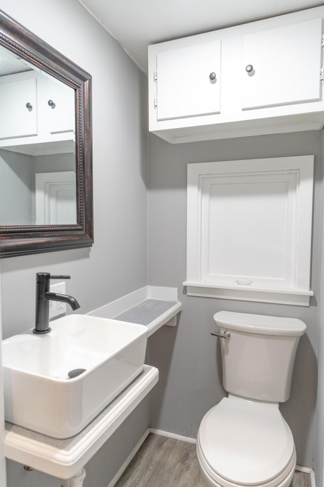 bathroom featuring toilet, a sink, and wood finished floors