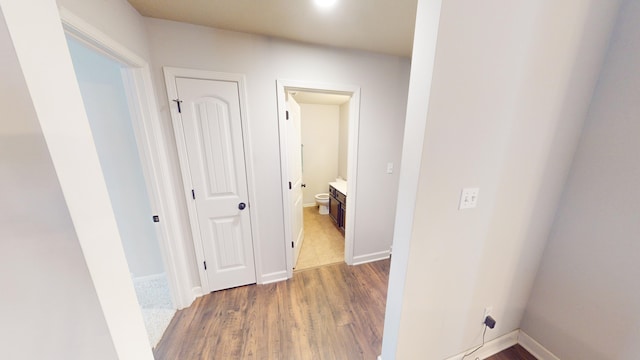 corridor featuring dark hardwood / wood-style flooring