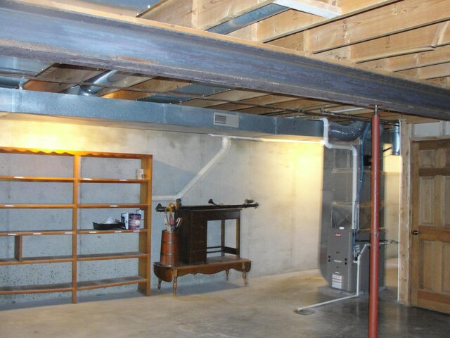 basement with heating unit