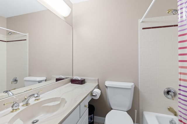 full bathroom featuring shower / tub combo, vanity, and toilet