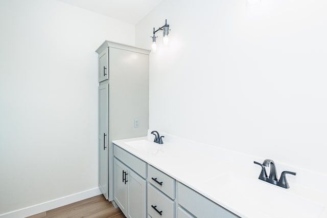 bathroom featuring hardwood / wood-style flooring and vanity