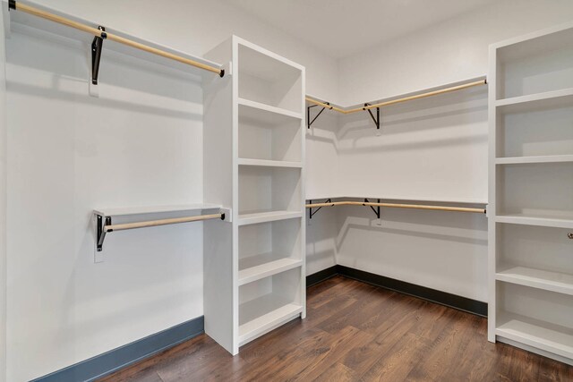 spacious closet with dark hardwood / wood-style flooring