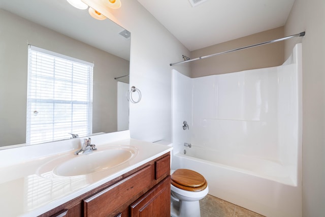 full bathroom with tile patterned flooring, vanity, toilet, and shower / bathing tub combination