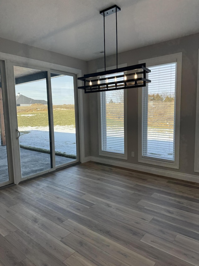 unfurnished dining area featuring hardwood / wood-style flooring