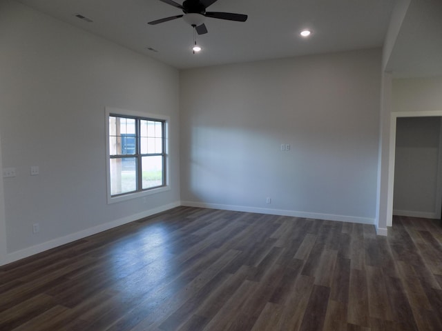 14 Carnival Ln, Centralia, MO 65240 - unfurnished room with ceiling fan, dark wood-style flooring, and recessed lighting