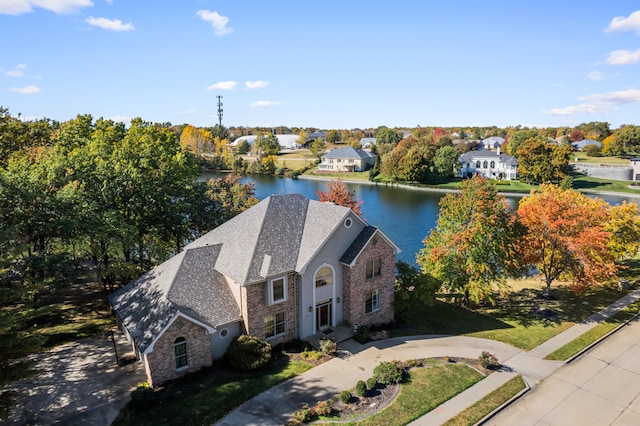 aerial view featuring a water view