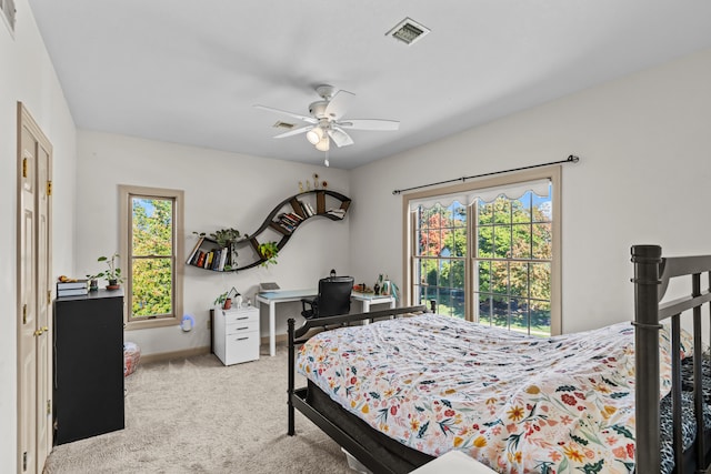 bedroom with carpet flooring and ceiling fan