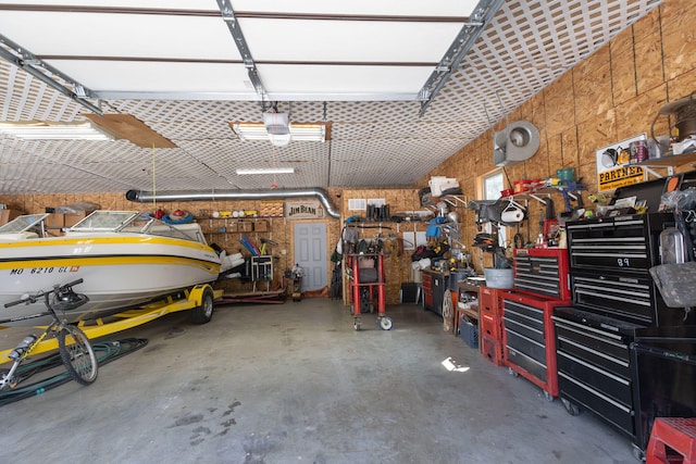 garage featuring a workshop area