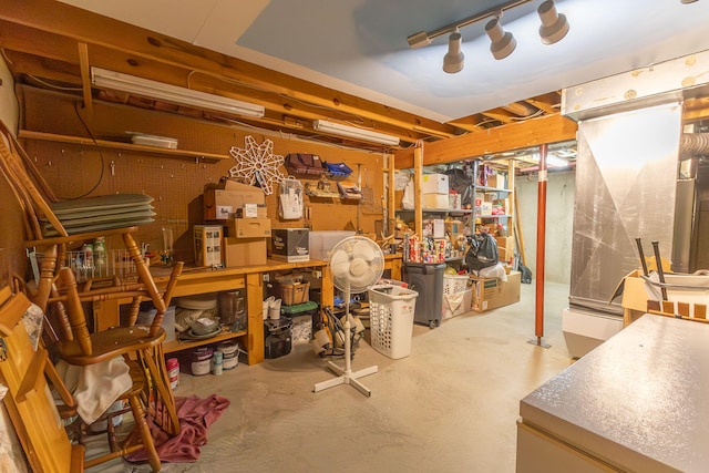 basement with rail lighting