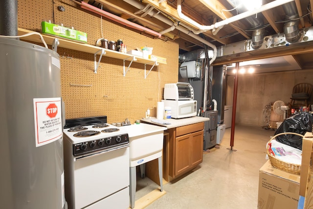 basement featuring electric water heater