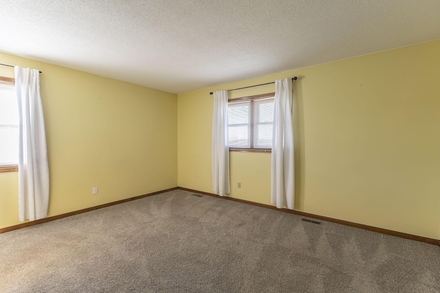 empty room with carpet floors and a textured ceiling