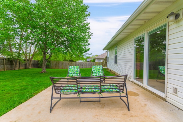 view of patio with a fenced backyard and an outdoor living space