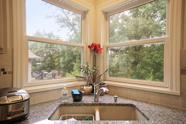 room details featuring sink and stone countertops