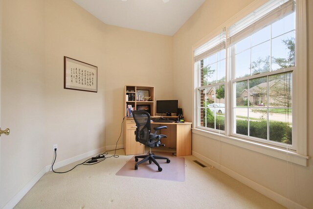 view of carpeted office space