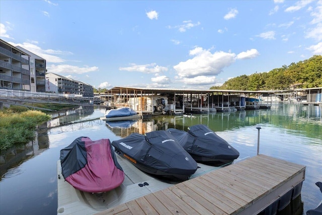 view of dock with a water view