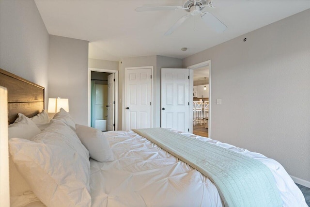 bedroom featuring ceiling fan