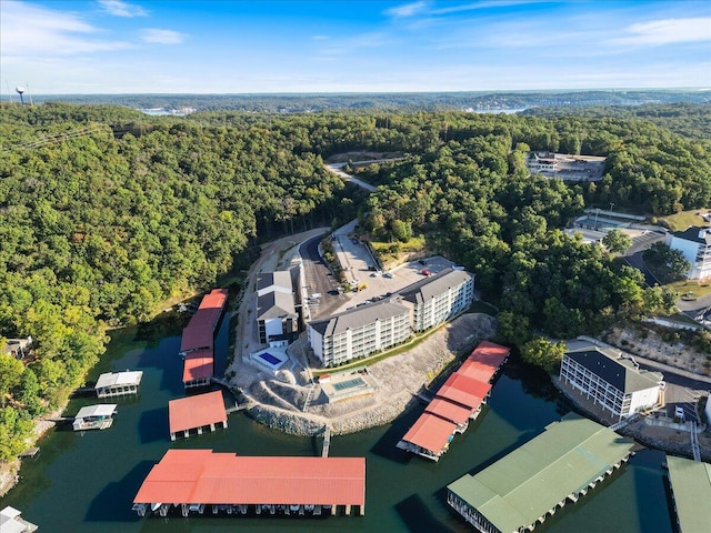 aerial view with a water view