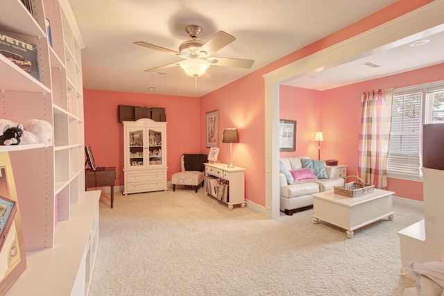 4200 S Rangeline Rd, Columbia, MO 65201 - living room featuring carpet floors, a ceiling fan, and baseboards