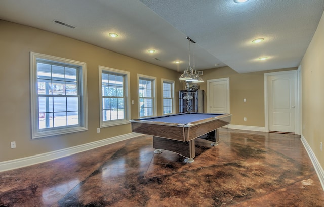 4200 S Rangeline Rd, Columbia, MO 65201 - recreation room with baseboards, finished concrete floors, a textured ceiling, pool table, and recessed lighting