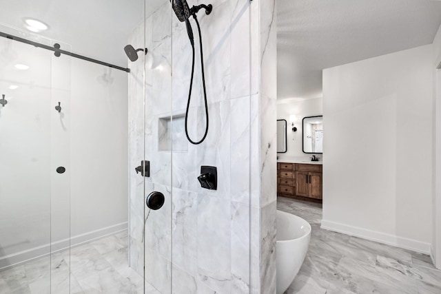 bathroom featuring vanity and separate shower and tub