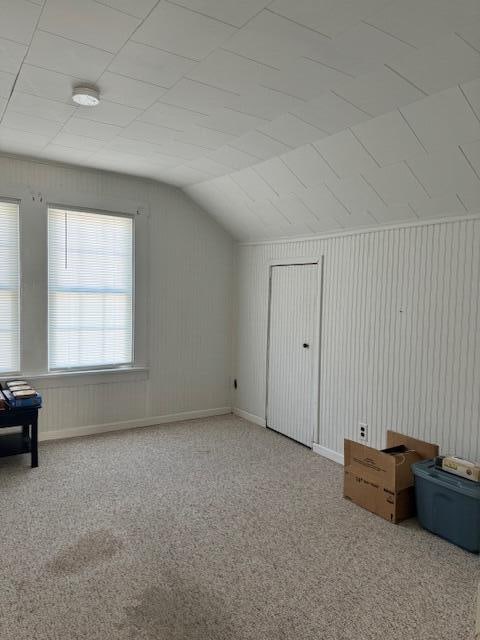 additional living space with carpet flooring and vaulted ceiling