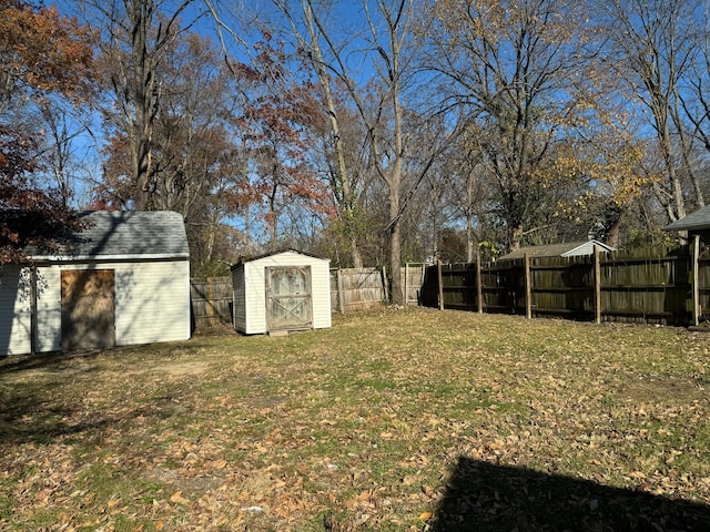 view of yard with a shed