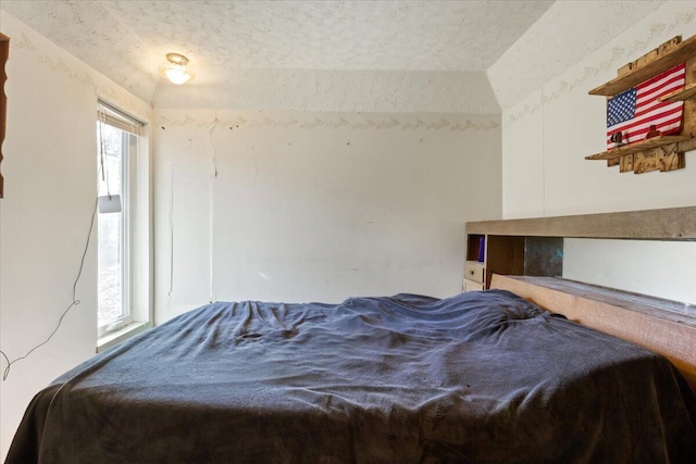 bedroom featuring lofted ceiling