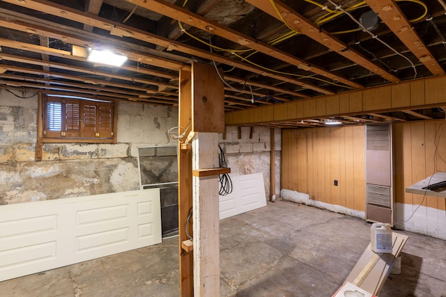 basement with wooden walls