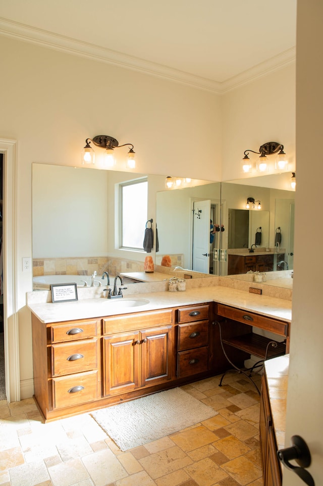 bathroom featuring vanity and crown molding