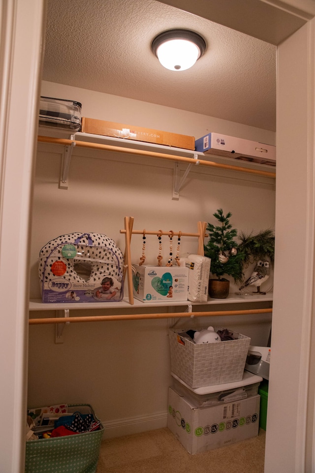 walk in closet with carpet floors