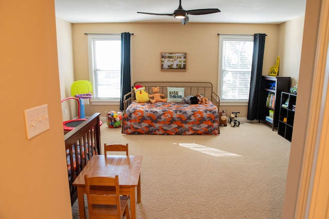 bedroom with carpet flooring and ceiling fan