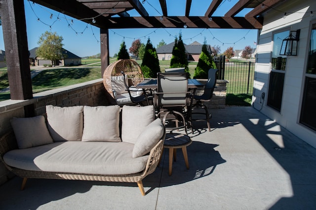 view of patio with a pergola and an outdoor living space