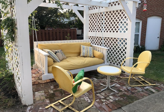 view of patio / terrace featuring an outdoor living space and a pergola