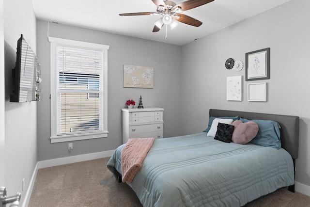 bedroom with carpet floors and ceiling fan