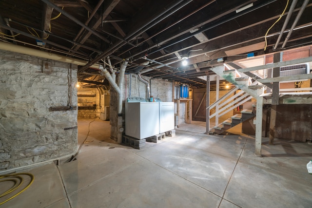 basement with washer and dryer