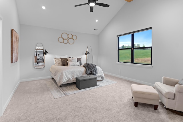 bedroom featuring recessed lighting, carpet flooring, and baseboards