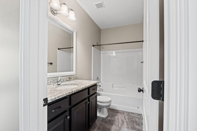 full bathroom with toilet, shower / tub combination, and vanity