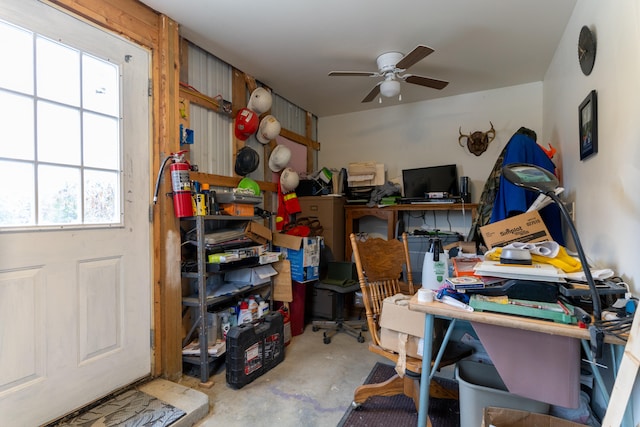 storage room with ceiling fan