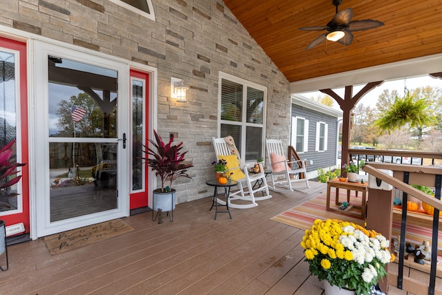 wooden terrace with ceiling fan