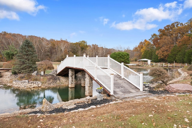 dock area featuring a water view