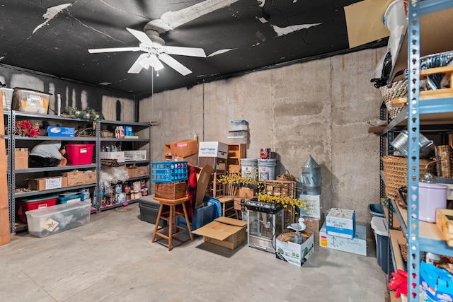 storage area with ceiling fan