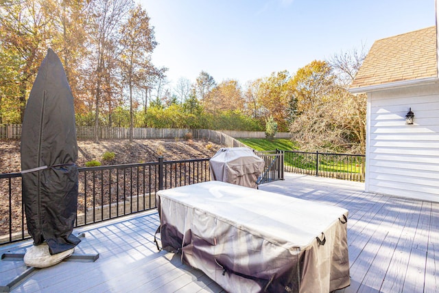 wooden terrace with grilling area