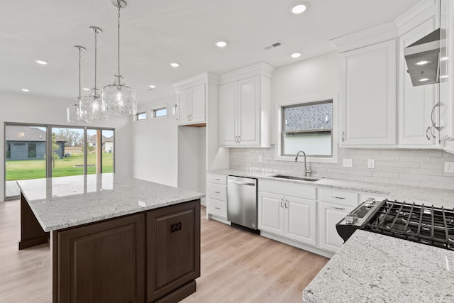 6504 Walsby Dr, Columbia, MO 65201 - kitchen featuring white cabinets, a sink, tasteful backsplash, visible vents, and dishwasher