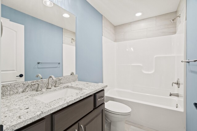 6504 Walsby Dr, Columbia, MO 65201 - full bathroom with tile patterned floors, vanity, shower / tub combination, toilet, and recessed lighting