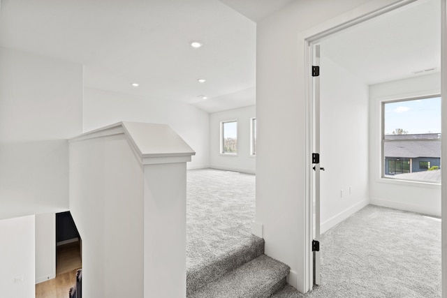 6504 Walsby Dr, Columbia, MO 65201 - staircase with baseboards, carpet flooring, and recessed lighting