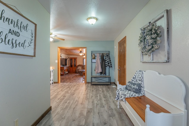 hallway with light hardwood / wood-style floors