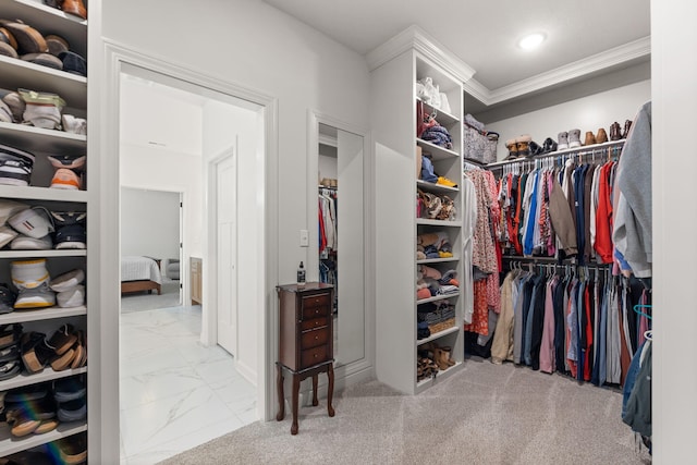 spacious closet with light colored carpet